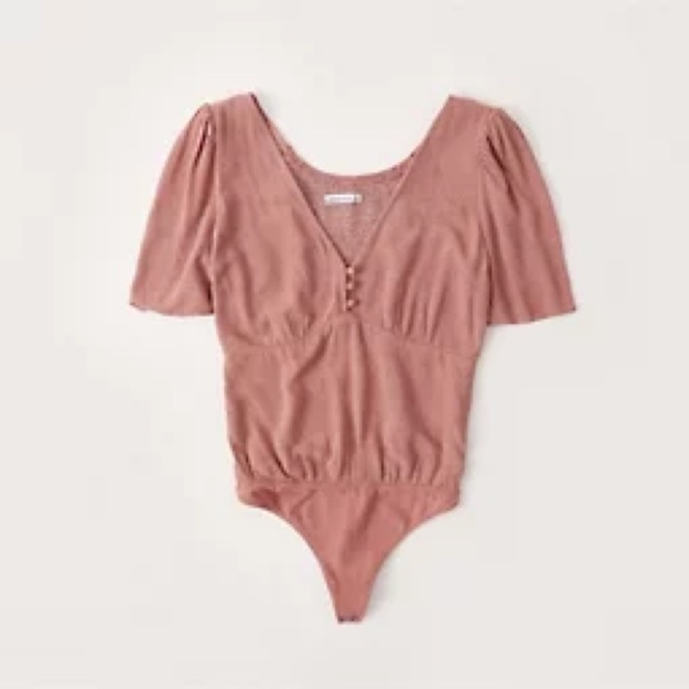 Abercrombie & Fitch, Women's Puff-Sleeve Bodysuit, orange polka dot, S